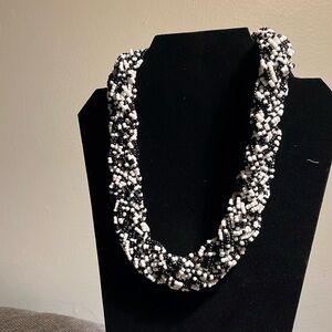 Hand beaded braided black n white beauty. Beaded necklace.